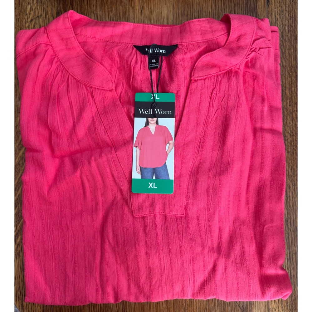 Well Worn Women's XL Coral Pink V-Neck Ruffle Sleeve Blouse NWT